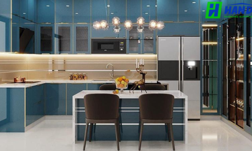 Tủ bếp cánh kính kết hợp LED đang là xu hướng mới