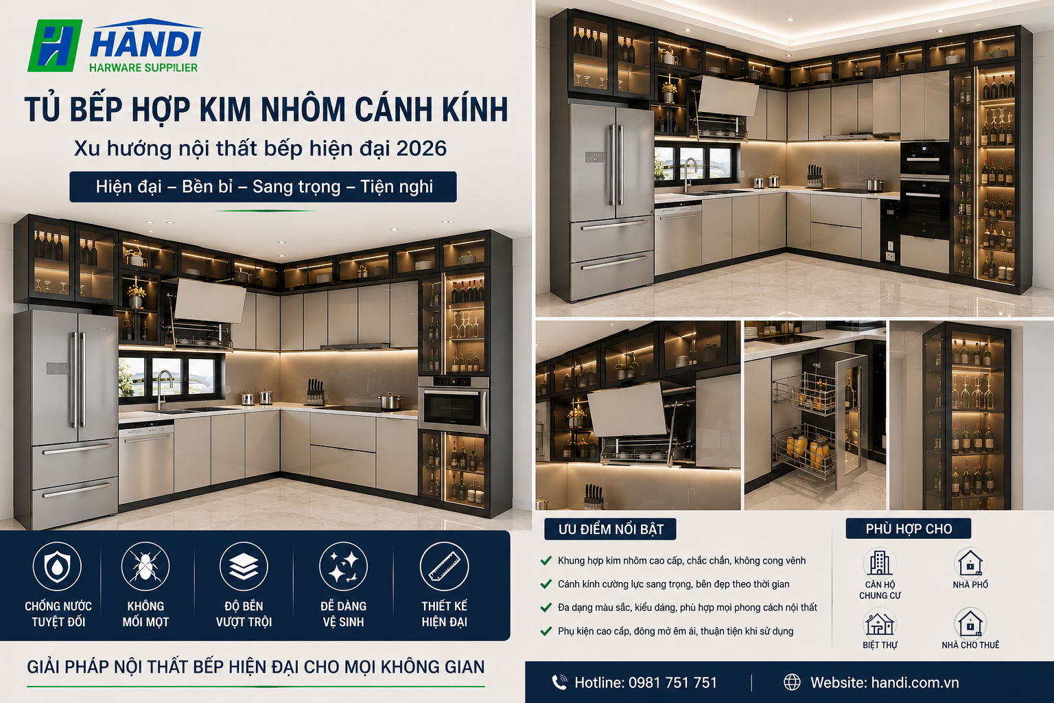 Tủ Bếp Hợp Kim Nhôm Cánh Kính – Xu Hướng Nội Thất Bếp Hiện Đại 2026