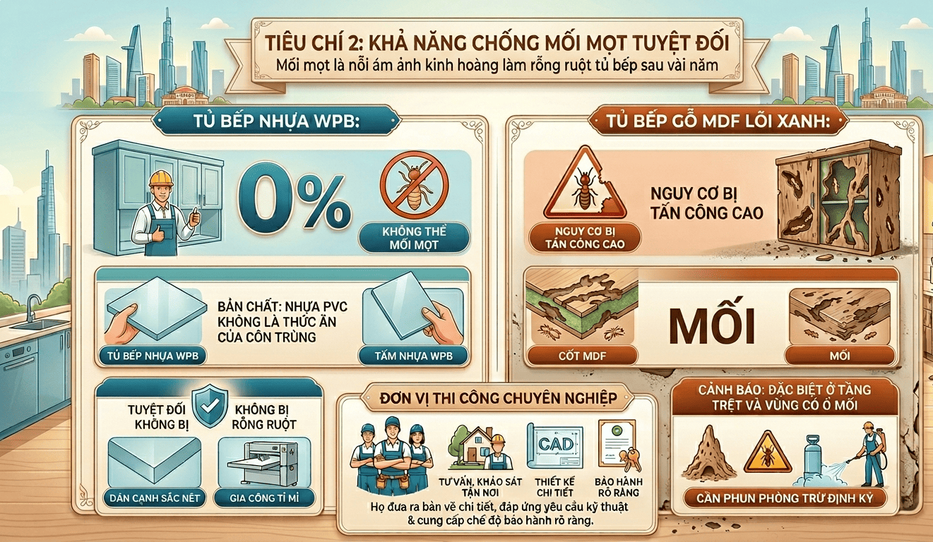 Tiêu chí 2: Khả năng chống mối mọt tuyệt đối
