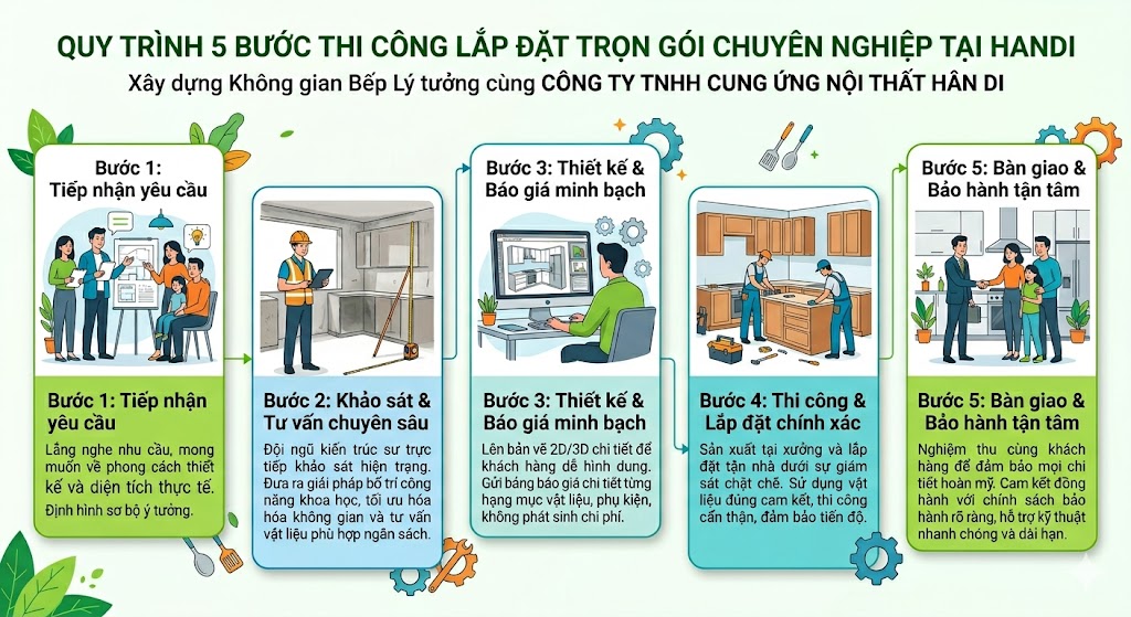 Quy trình 5 bước thi công lắp đặt trọn gói chuyên nghiệp tại HanDi