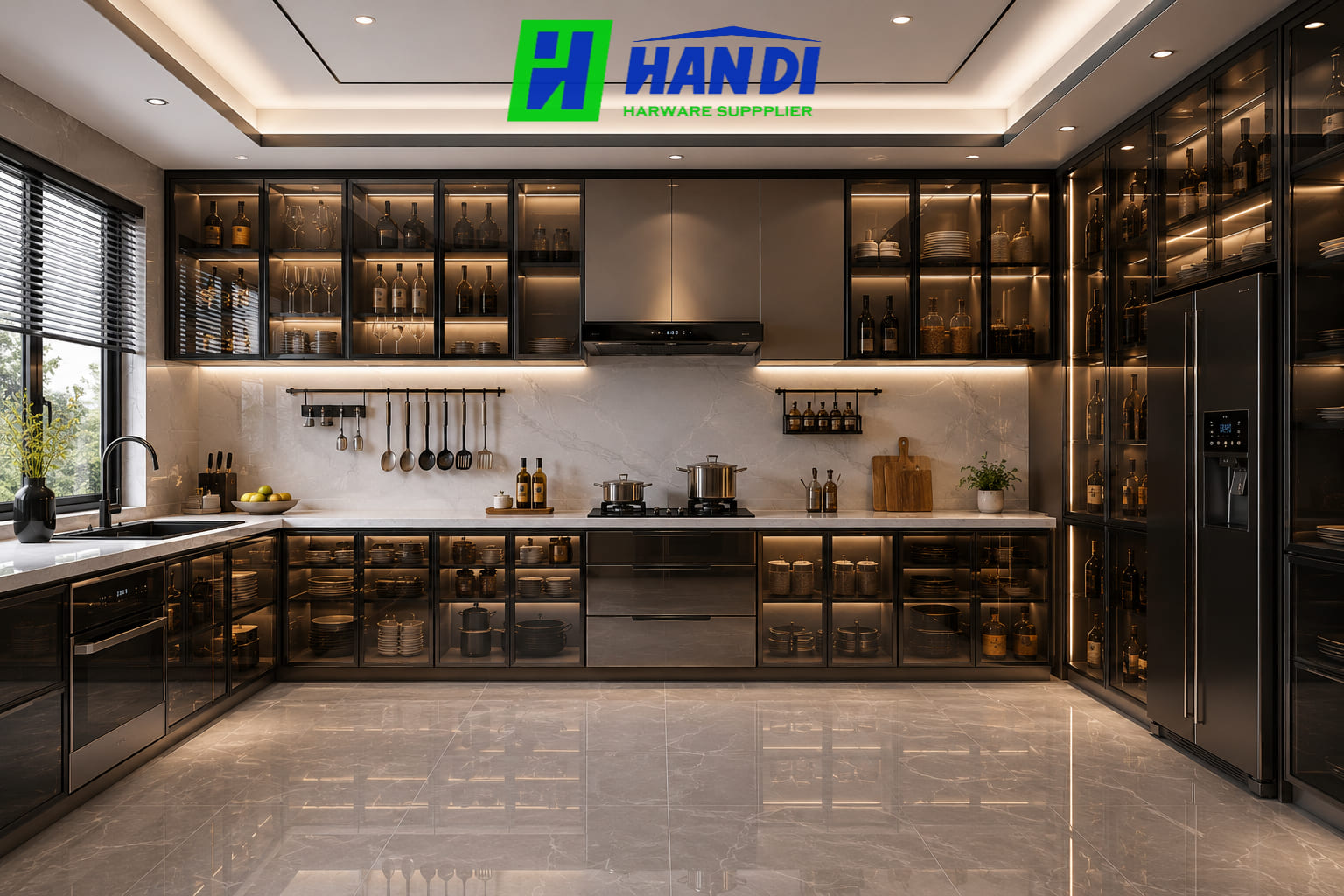 Tủ bếp hợp kim nhôm cánh kính - CÔNG TY TNHH CUNG ỨNG NỘI THẤT HÂN DI