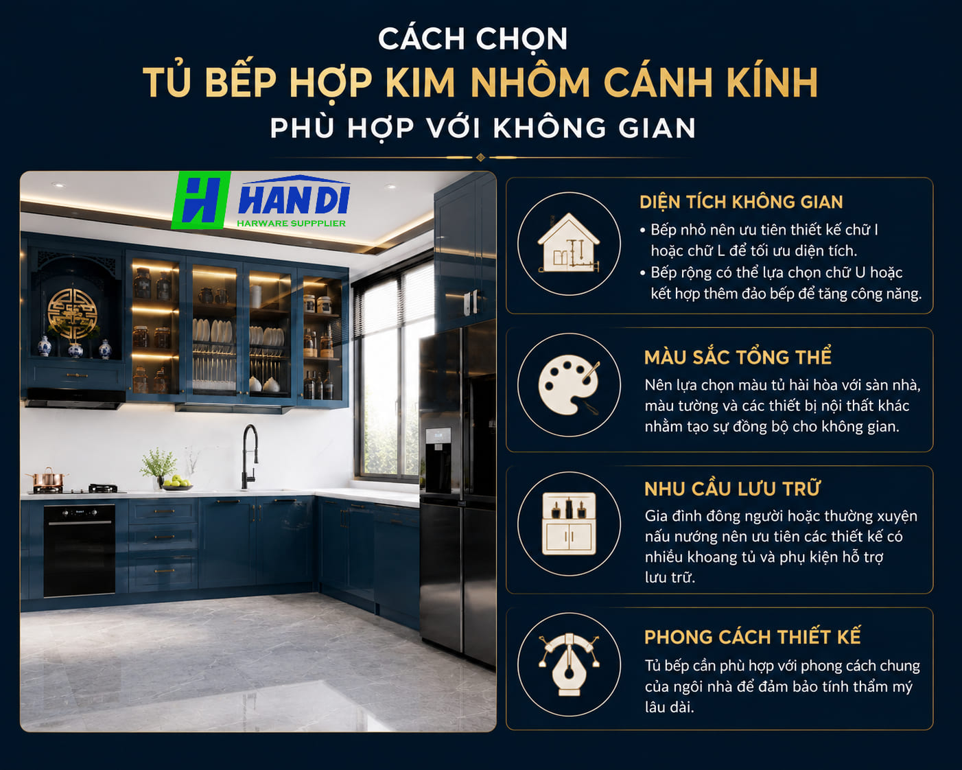 Xu Hướng Thiết Kế Tủ Bếp Hợp Kim Nhôm Cánh Kính Năm 2026 - CÔNG TY TNHH CUNG ỨNG NỘI THẤT HÂN DI