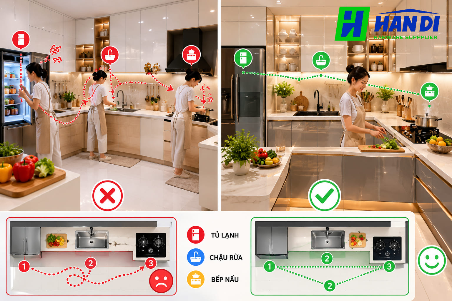 Bố trí công năng khoa học cho Tủ Bếp Inox Cánh Kính