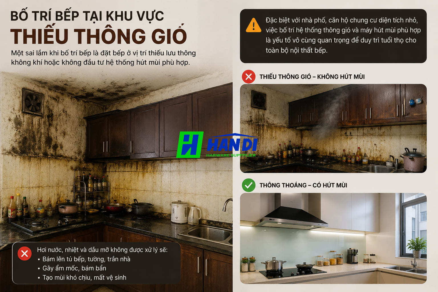 Bố Trí Bếp Tại Khu Vực Thiếu Thông Gió