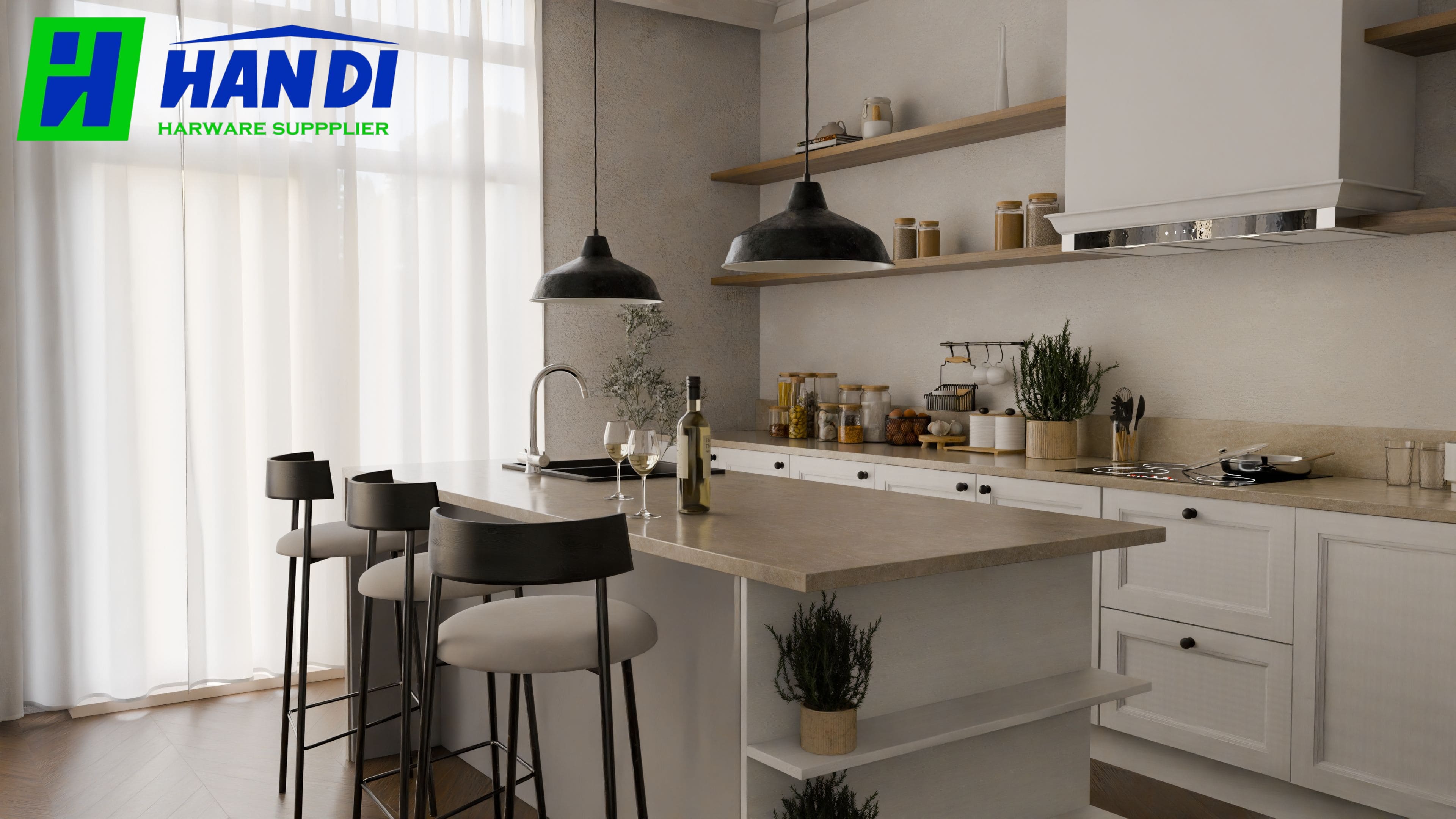Bố trí tủ bếp kết hợp bàn ăn hiện đại trong căn hộ