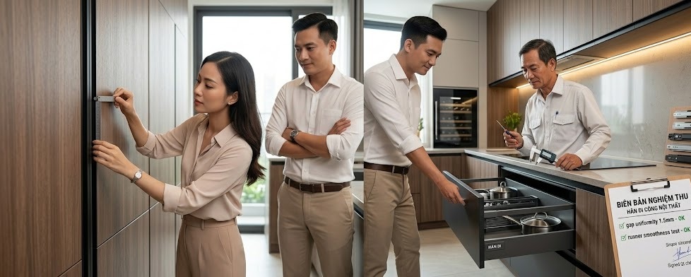 HANDI nghiệm thu đường chỉ cánh và độ mượt khi vận hành phụ kiện