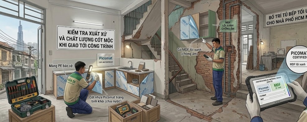 HanDi Kiểm tra xuất xứ và chất lượng cốt mộc khi giao tới công trình
