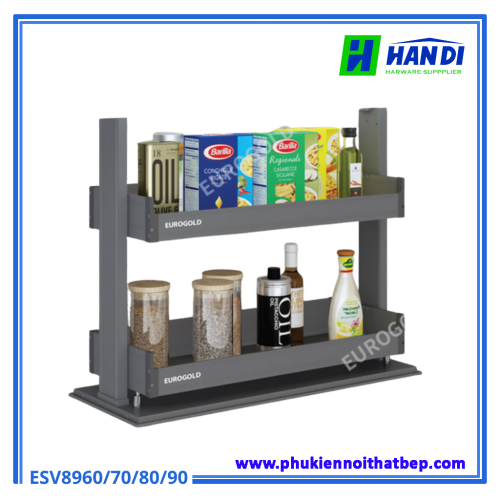 Tích hợp giá gia vị dao thớt âm tủ HanDi ngay cạnh bếp nấu giúp thao tác chế biến nhanh chóng và an toàn tuyệt đối.