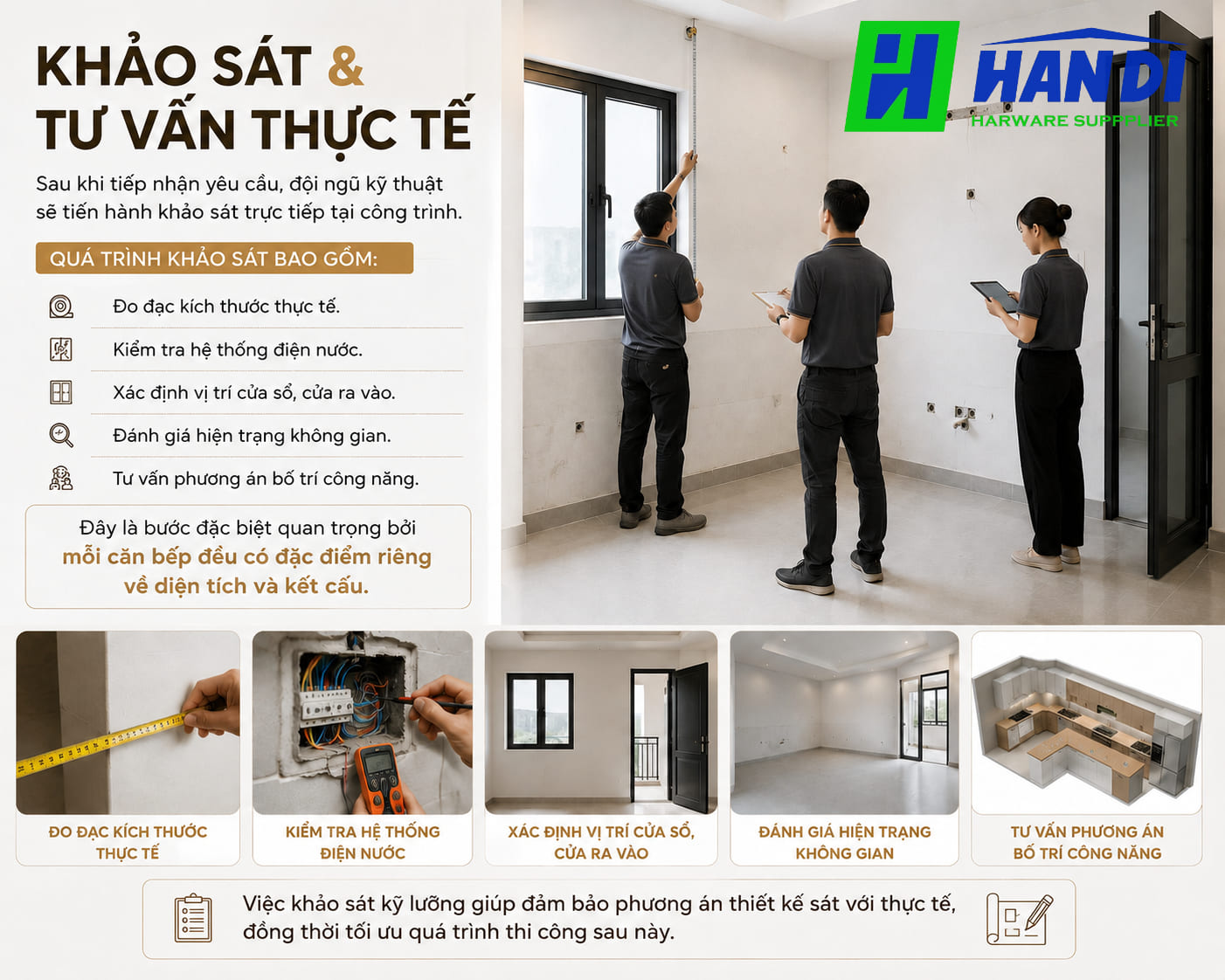 Khảo sát và tư vấn phương án thi công tủ bếp nhựa tại công trình thực tế