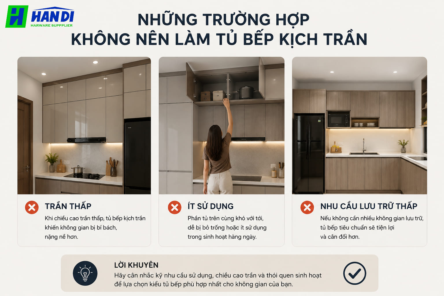 Những Trường Hợp Không Nên Làm Tủ Bếp Kịch Trần