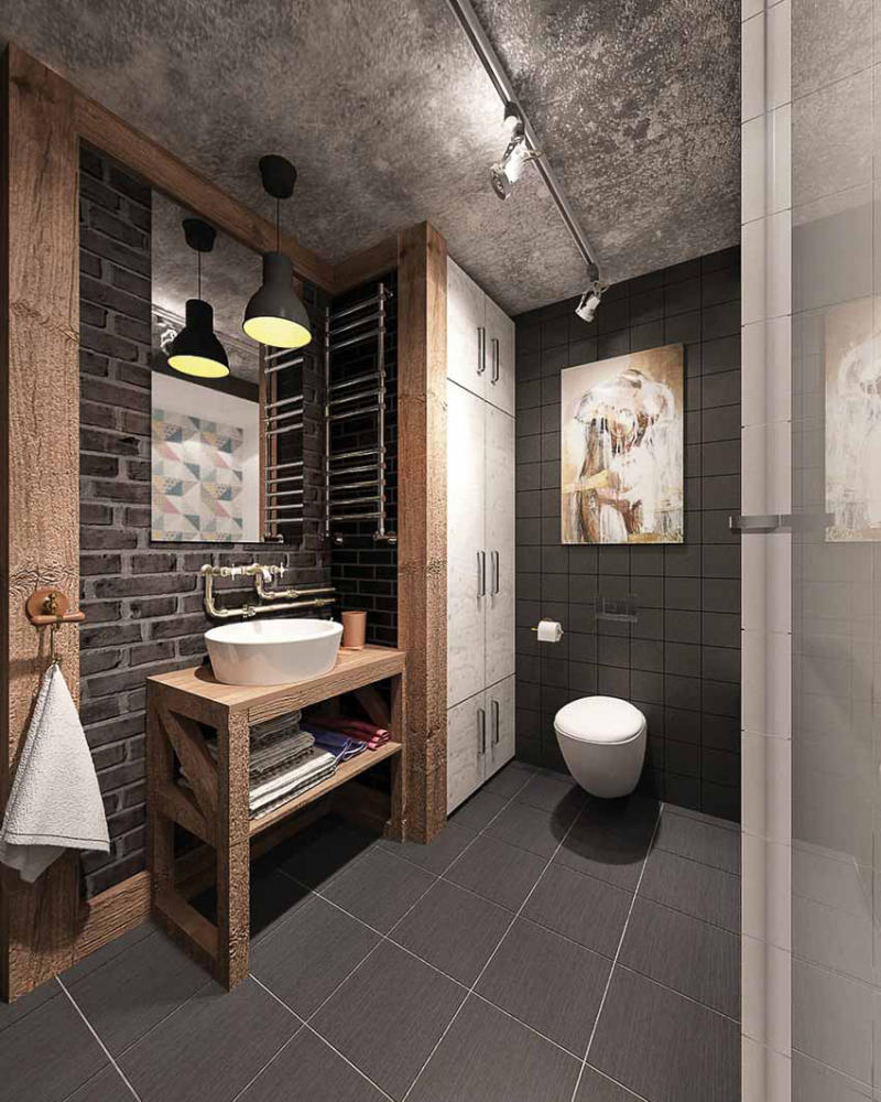 hiết kế thi công nhà vệ sinh Shophouse phong cách Industrial thô mộc, cá tính từ Cung ứng Nội thất Hân Di.