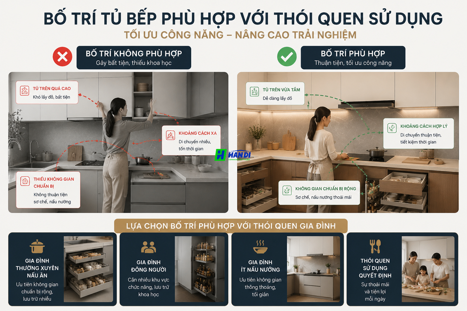 Sai Lầm Khi Bố Trí Tủ Bếp Không Phù Hợp Với Thói Quen Sử Dụng