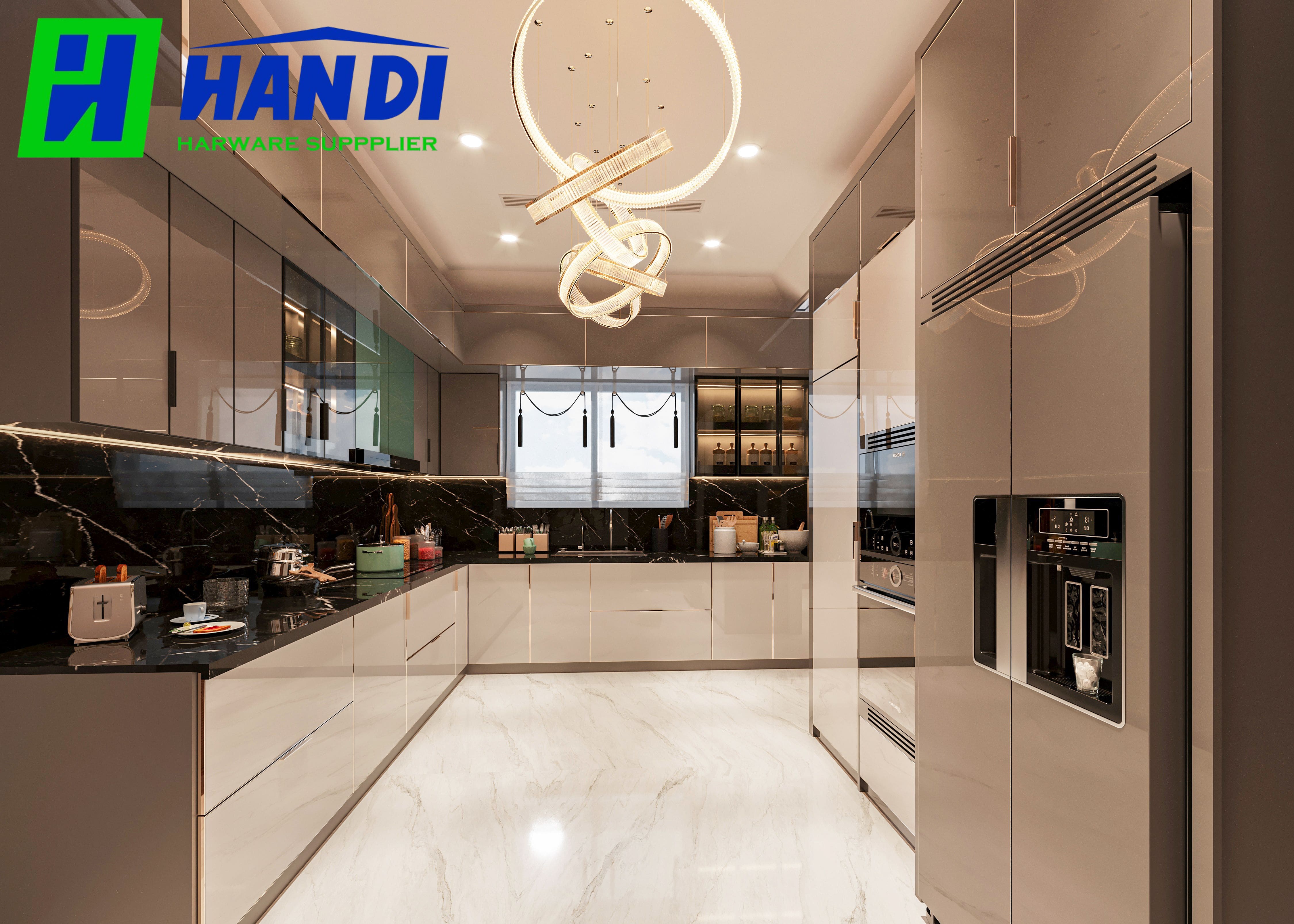 Tận dụng góc chết tủ bếp hợp kim nhôm cánh kính bằng giải pháp lưu trữ thông minh