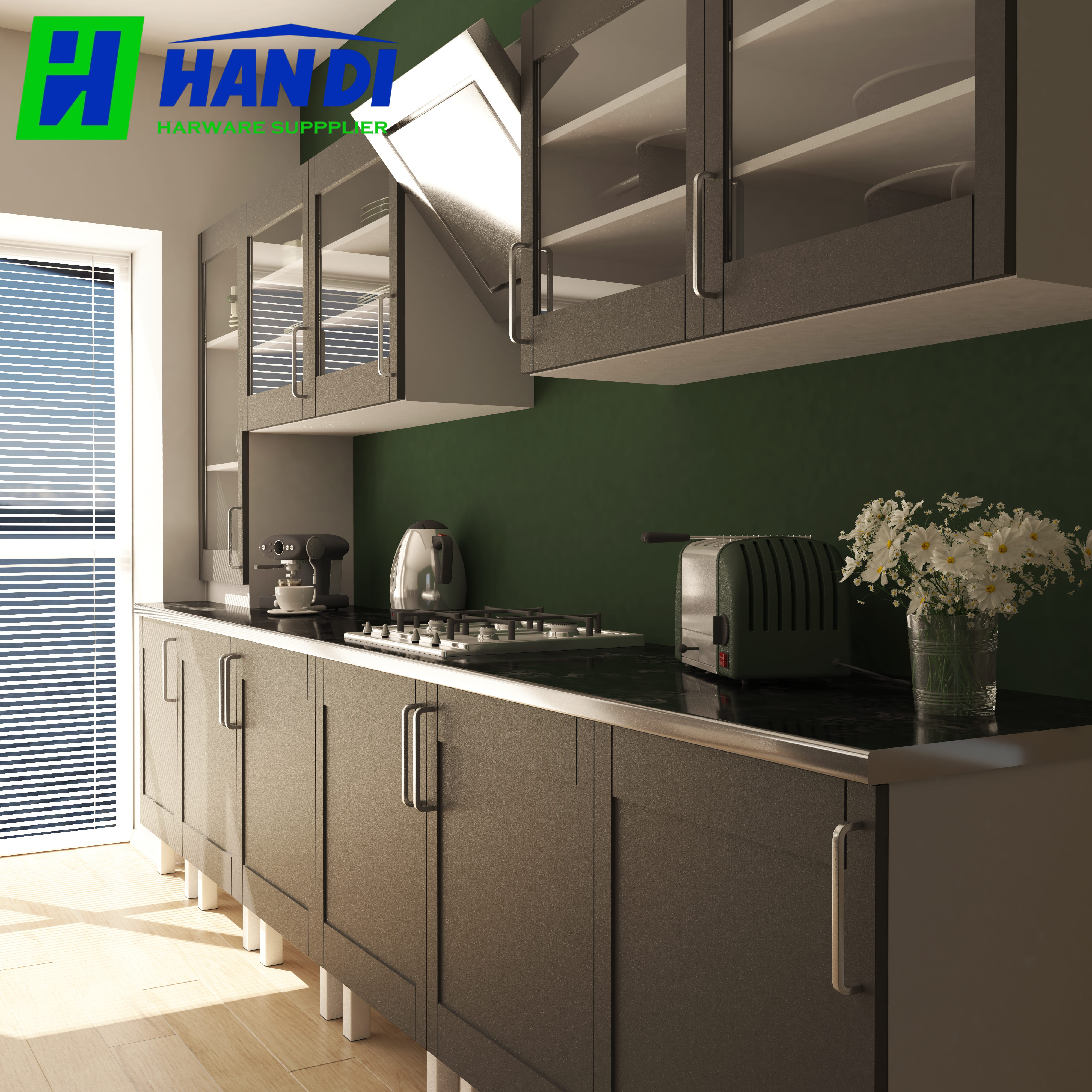 Thi công tủ bếp inox cánh kính cao cấp với thiết kế hiện đại