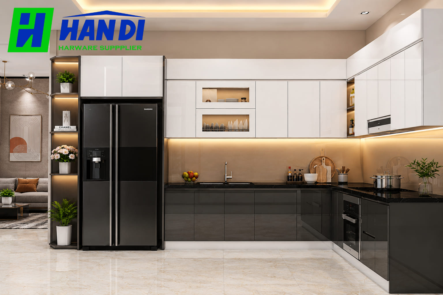 Thiết kế tủ bếp nhựa chữ L tối ưu diện tích sử dụng