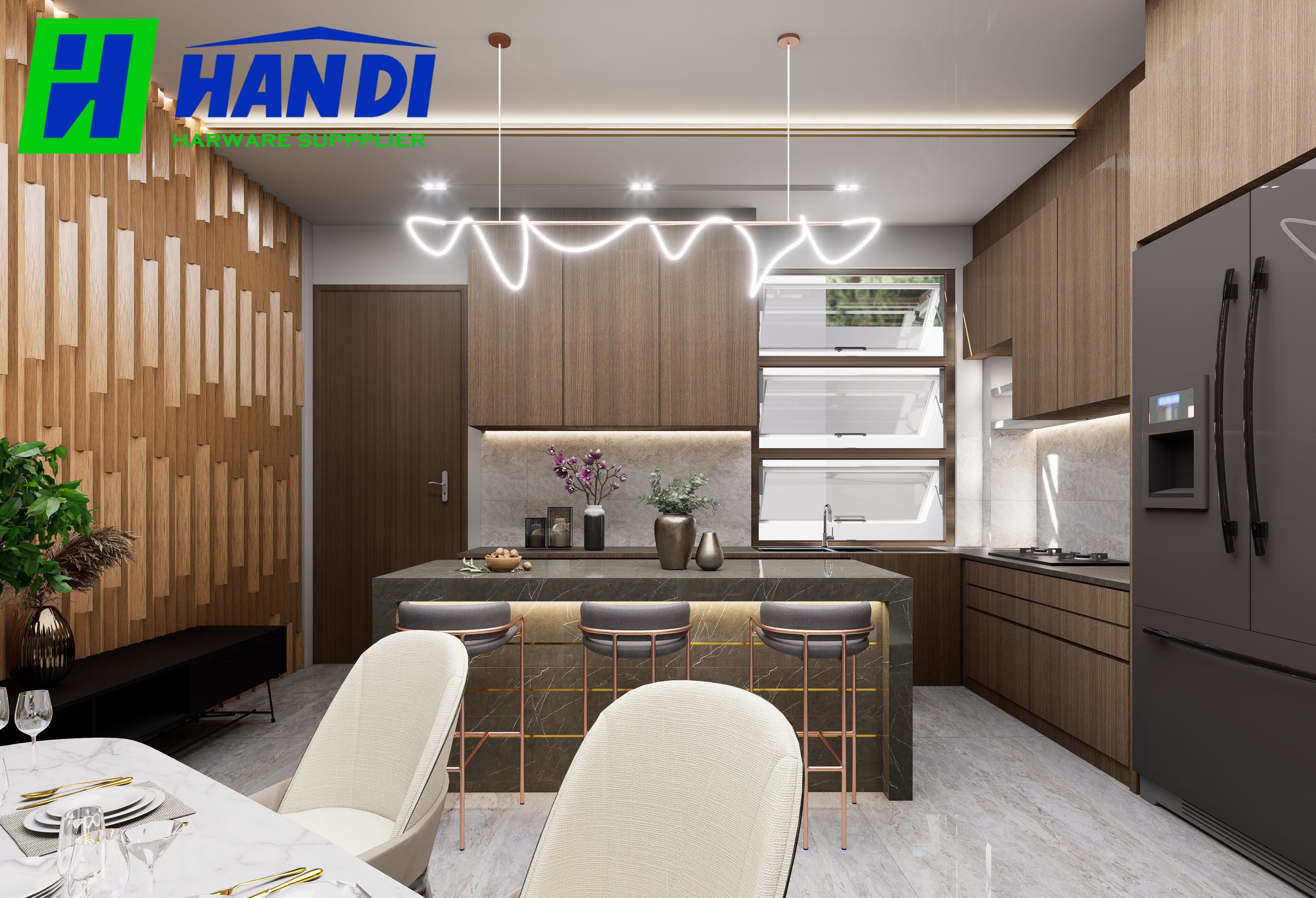 Thiết kế tủ bếp nhựa kết hợp bàn đảo hiện đại và tiện nghi