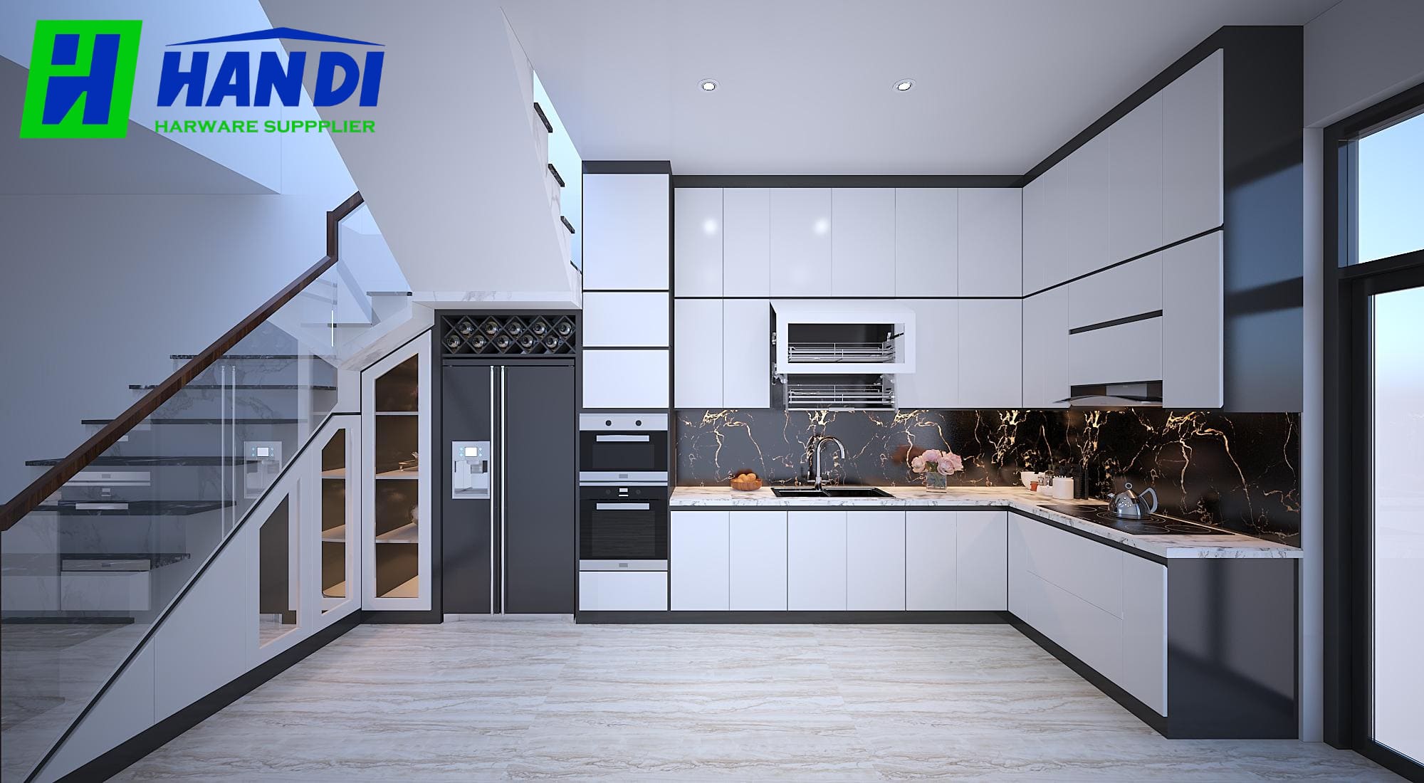Thiết kế tủ bếp nhựa kịch trần hiện đại