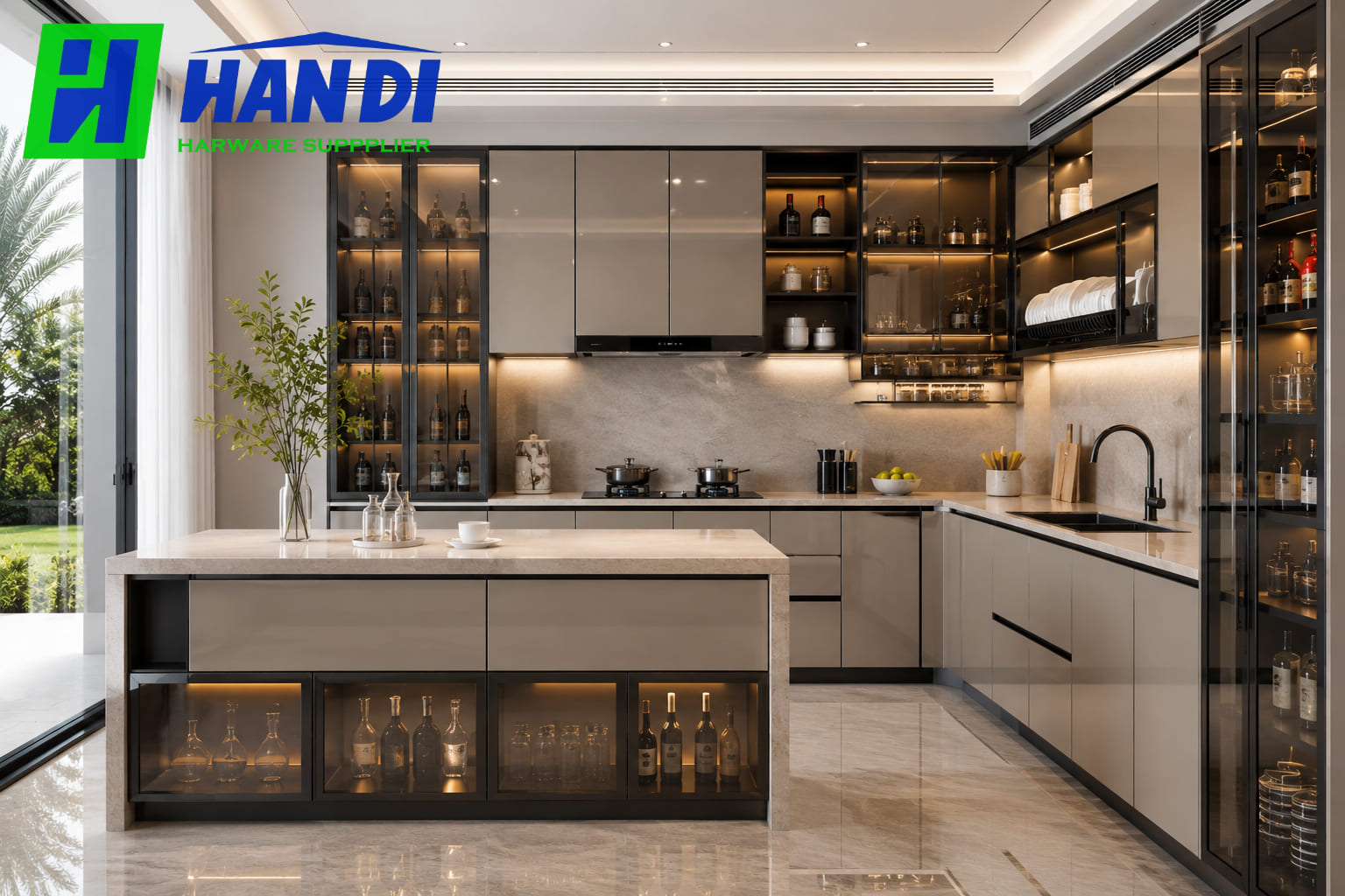 Tủ bếp hợp kim nhôm cánh kính cao cấp chống nước chống mối mọt