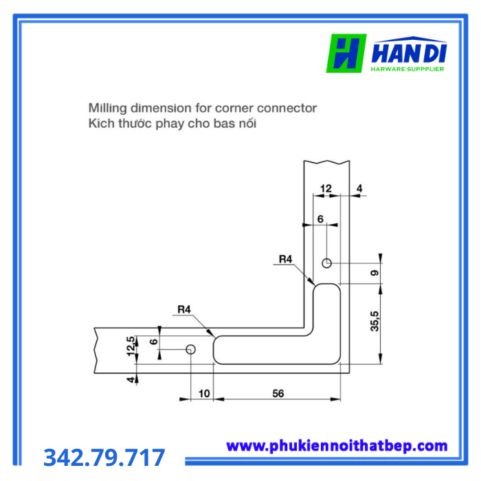 bas nối cho bản lề 3D phải HAFELE 342.79.717
