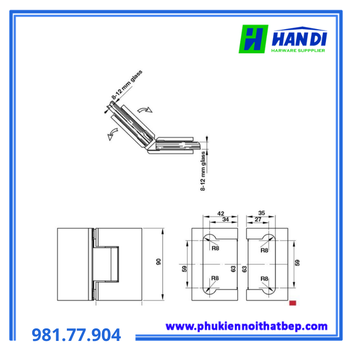 Bản lề kính kính 135º HAFELE 981.77.904