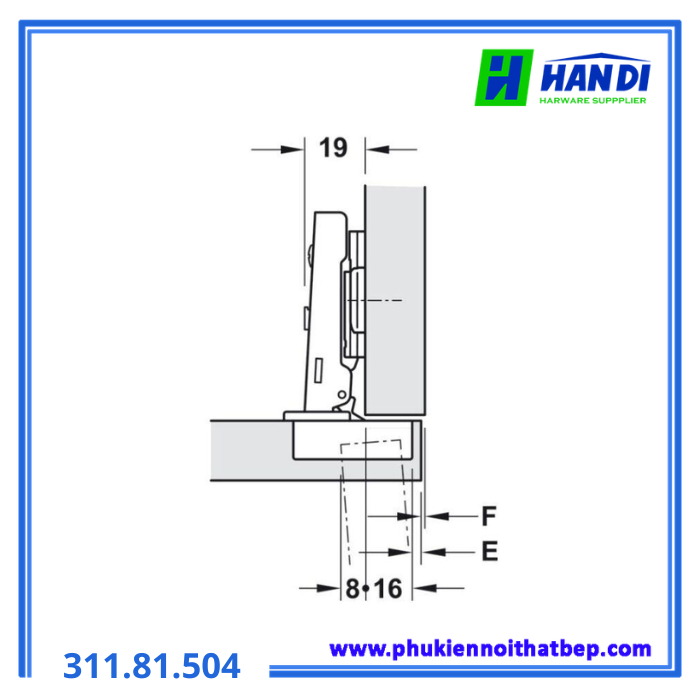 Bản lề Metalla 95 độ trùm ngoài HAFELE 311.81.504