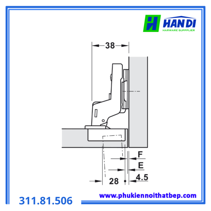 Bản lề Metalla A lọt lòng cho gỗ dày HAFELE 311.81.506