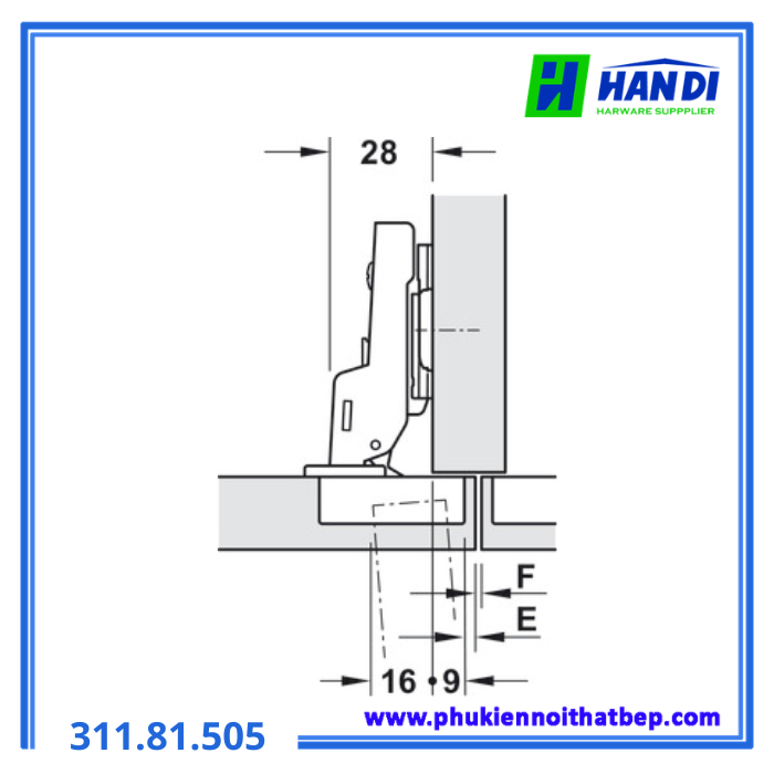 Bản lề Metalla A trùm nửa cho gỗ dày HAFELE 311.81.505