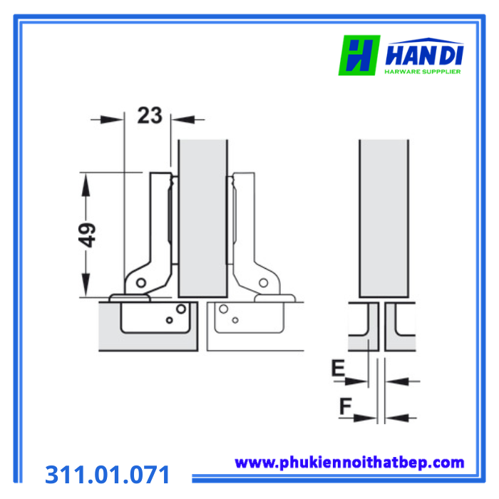 Bản lề Metalla Mini trùm nửa HAFELE 311.01.071