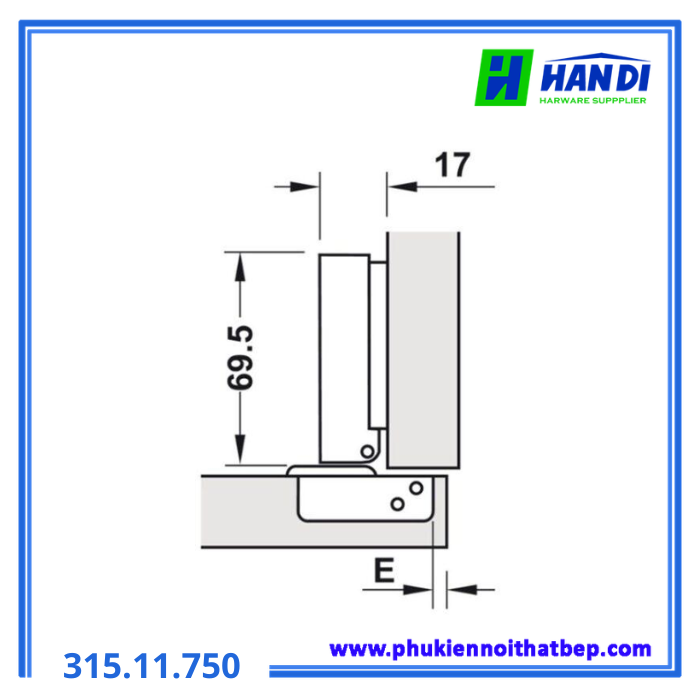 Bản lề SM 110 độ trùm ngoài giảm chấn HAFELE 315.11.750