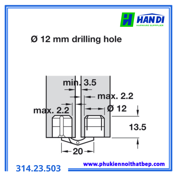 Bản lề ZYSA 12mm =KL HAFELE 341.23.503