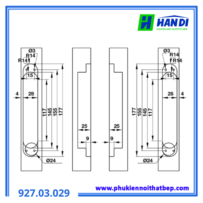 Bản lề âm 177x72mm màu bạc HAFELE 927.03.029