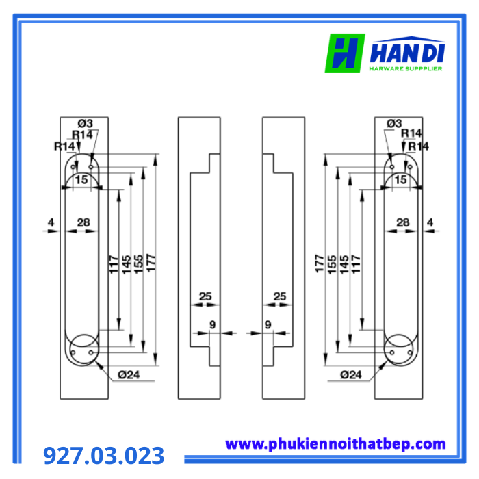 Bản lề âm 177x72mm màu đen HAFELE 927.03.023