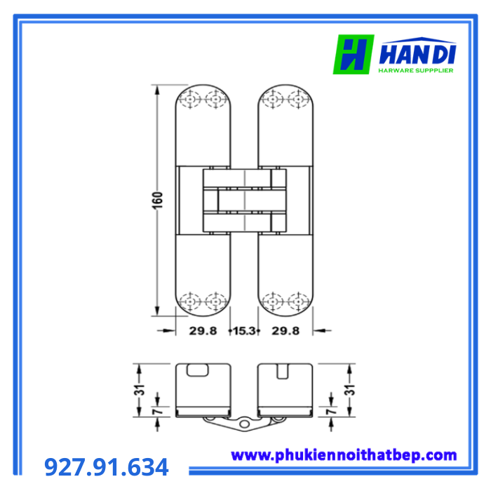 Bản lề âm 3D K 7080 Crom Mờ HAFELE 927.91.634