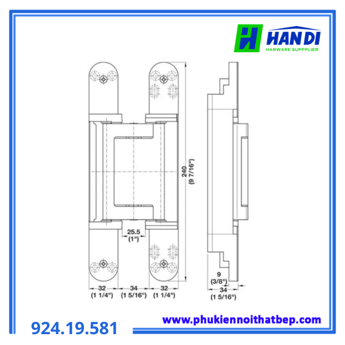 Bản lề âm TE 640 3D A8 màu đồng mờ HAFELE 924.19.581