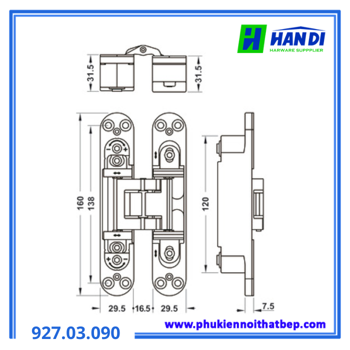 Bản lề âm.stst.matt 120kg HAFELE 927.03.090