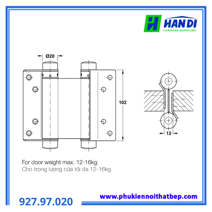 Bản lề bật 2 chiều 4" Inox Mờ HAFELE 927.97.020