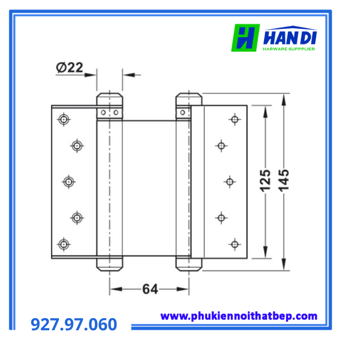 Bản lề bật 2 chiều 5" Inox Mờ HAFELE 927.97.060