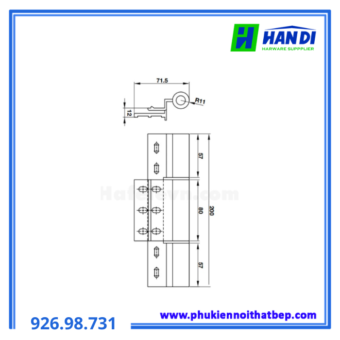 Bản lề cánh cánh XF55 anod đen HAFELE 926.98.731
