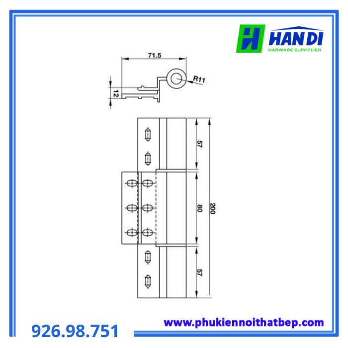 Bản lề cánh cánh XF55 anod xám HAFELE 926.98.751