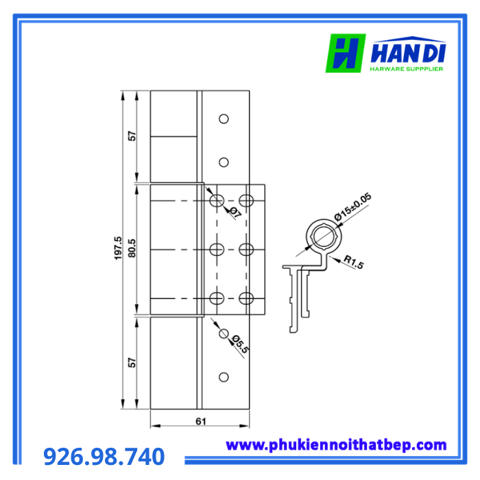 Bản lề cánh khung XF55 anod champagne HAFELE 926.98.740