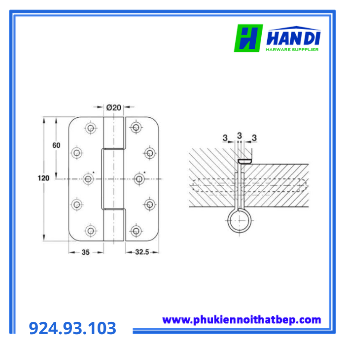 Bản lề chịu lực HAFELE 924.93.103