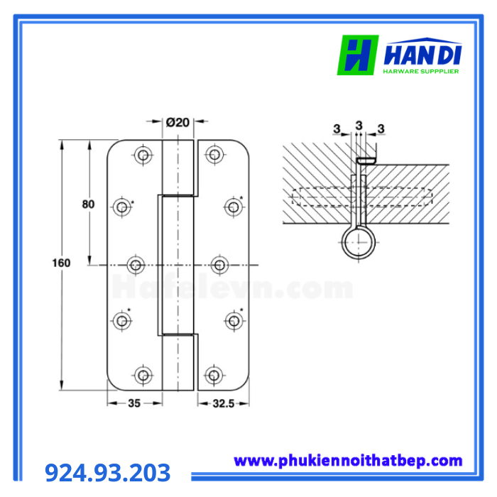 Bản lề chịu lực HAFELE 924.93.203