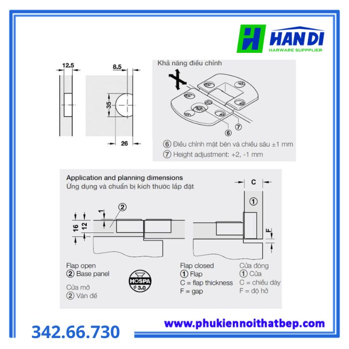 Bản lề cửa lật HAFELE 342.66.730