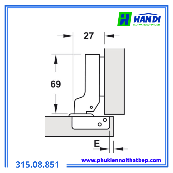 Bản lề giảm chấn gỗ dày trùm nửa HAFELE 315.08.851