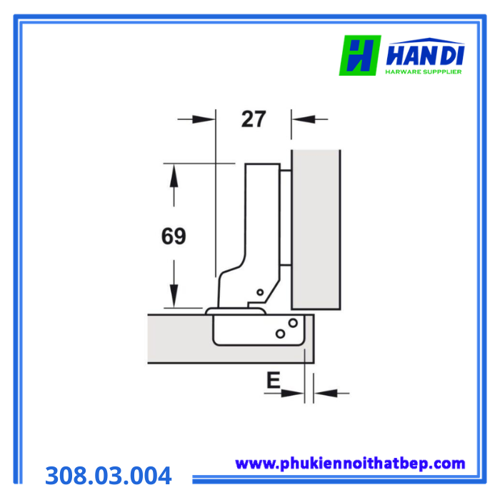 Bản lề gỗ dày trùm nửa đen HAFFELE 308.03.004