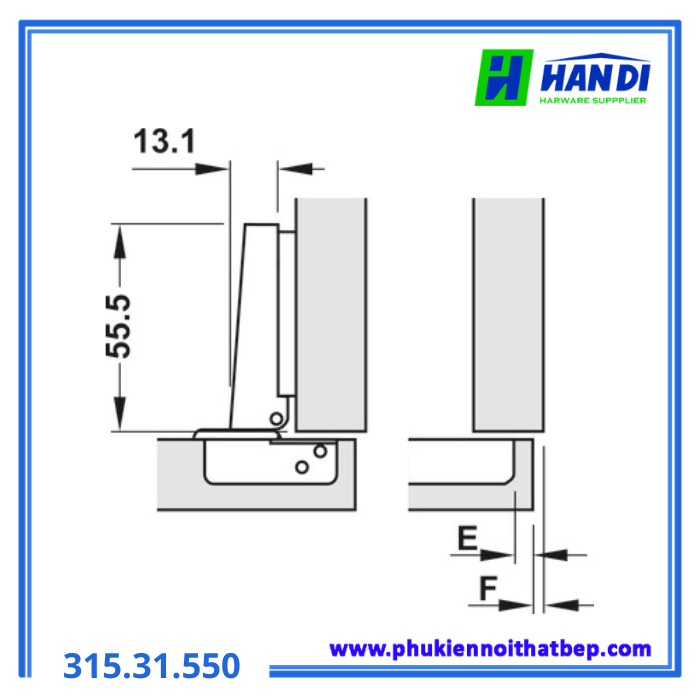 Bản lề không bật trùm ngoài HAFELE 315.31.550