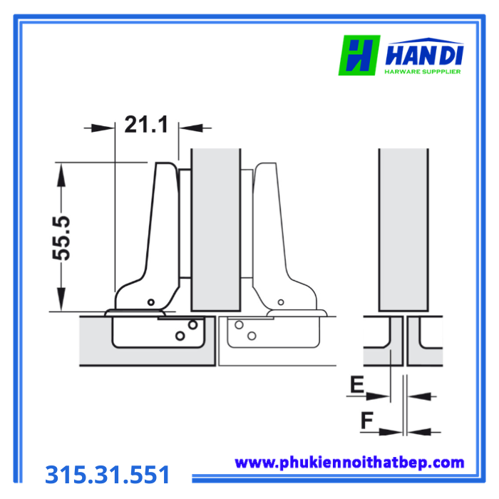 Bản lề không bật trùm nửa HAFELE 315.31.551