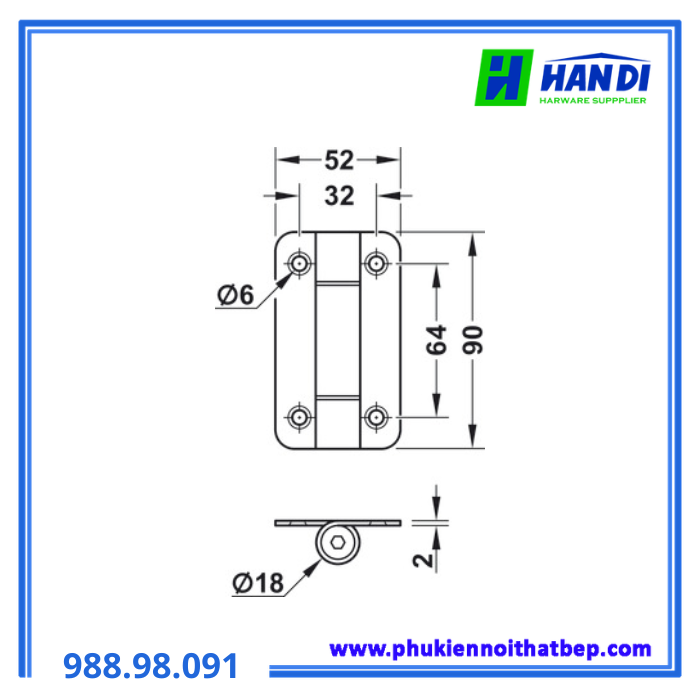 Bản lề không tự đóng cho toilet, inox mờ HAFELE 988.98.091