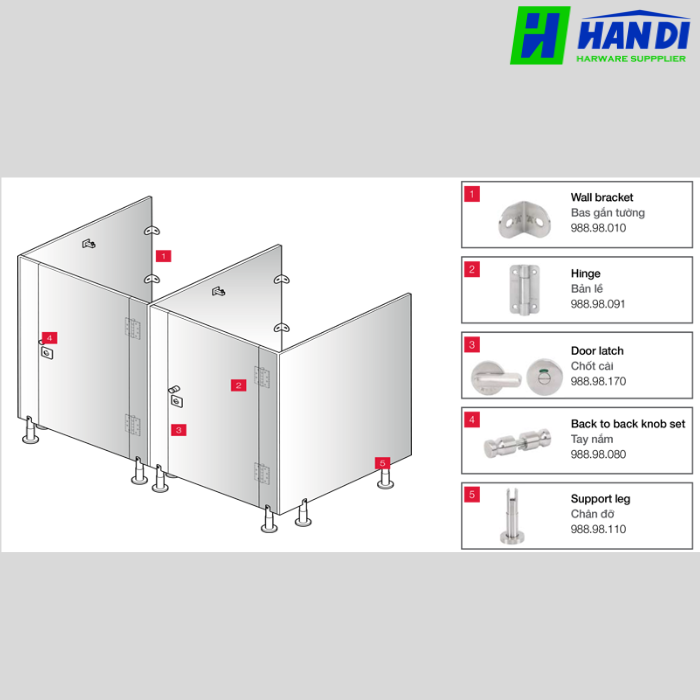 Bản lề không tự đóng cho toilet, inox mờ HAFELE 988.98.091