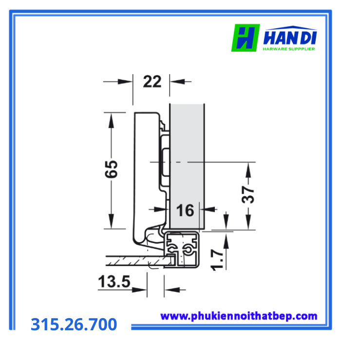 Bản lề khung nhôm đố nhỏ trùm ngoài HAFELE 315.26.700